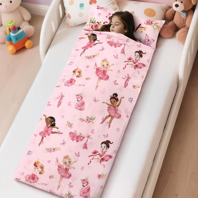 Decalsweet Kids Sleeping Bag Toddler Nap Mat with Removable Pillow, Large Foldable Sleeping Bag for Girls Boys, Easy Clean Slumber Bag with Double Zip for Camping School Preschool Daycare, 59×24 inch - Image 4
